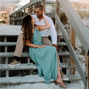Elegant Blue Halter Maxi Dress